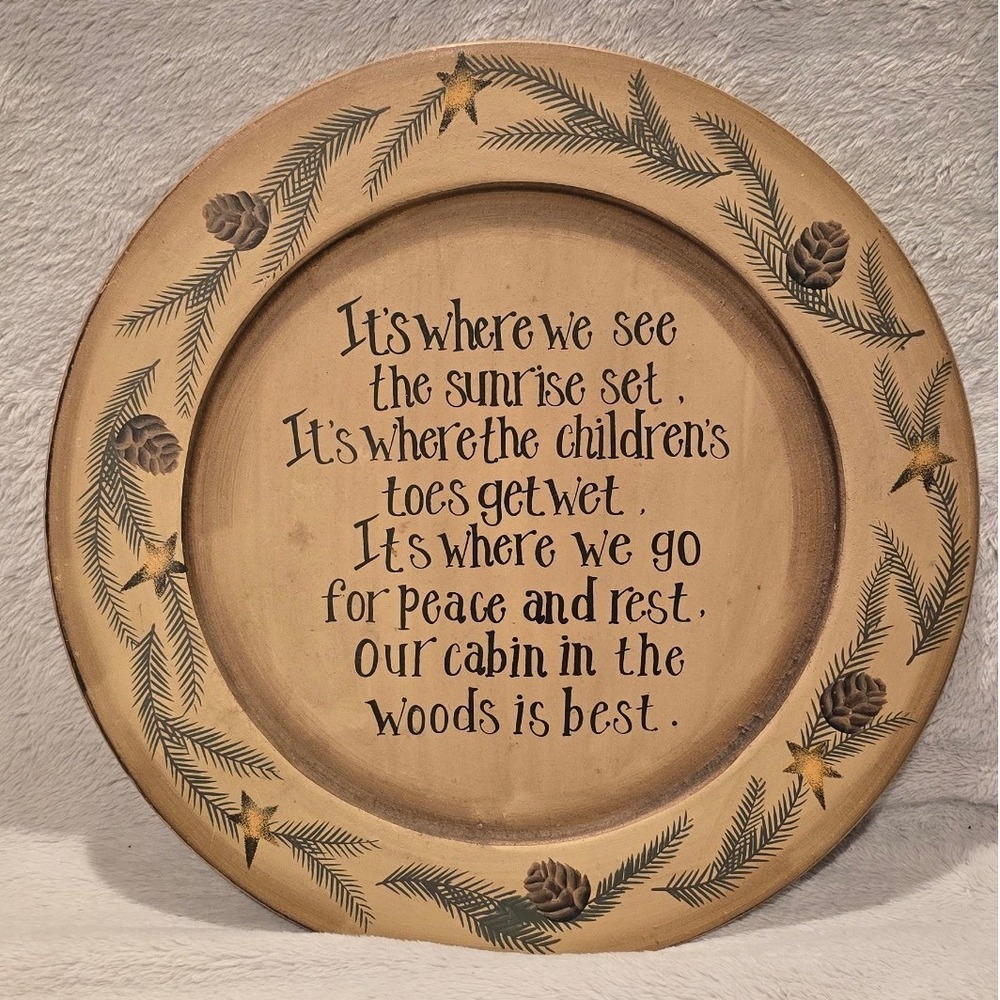 Audrey's Lebanon PA Cabin in the Woods Decorative Wood Plate Pinecone Star 11in